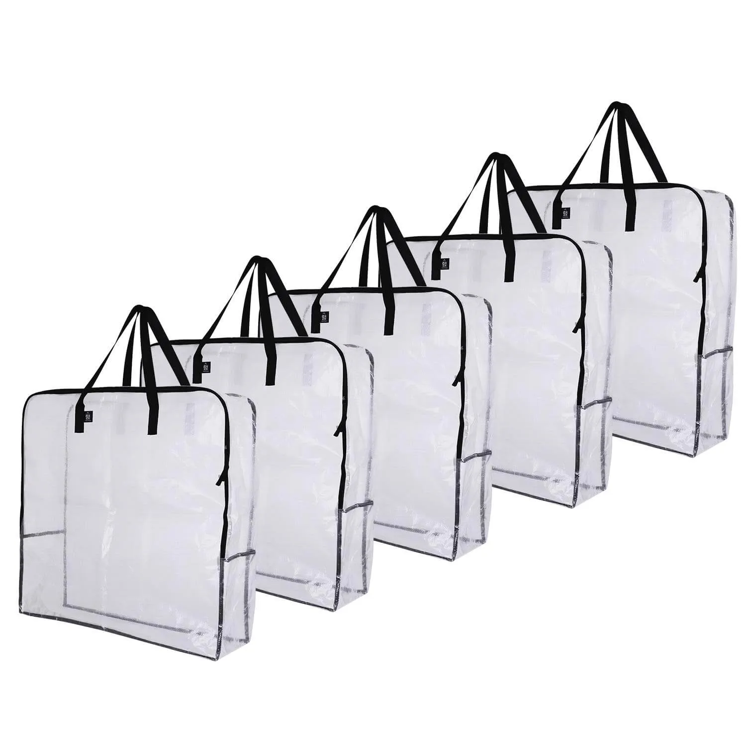 5 Packs Over-Sized Clear Storage Bag with Strong Handles and Zippers