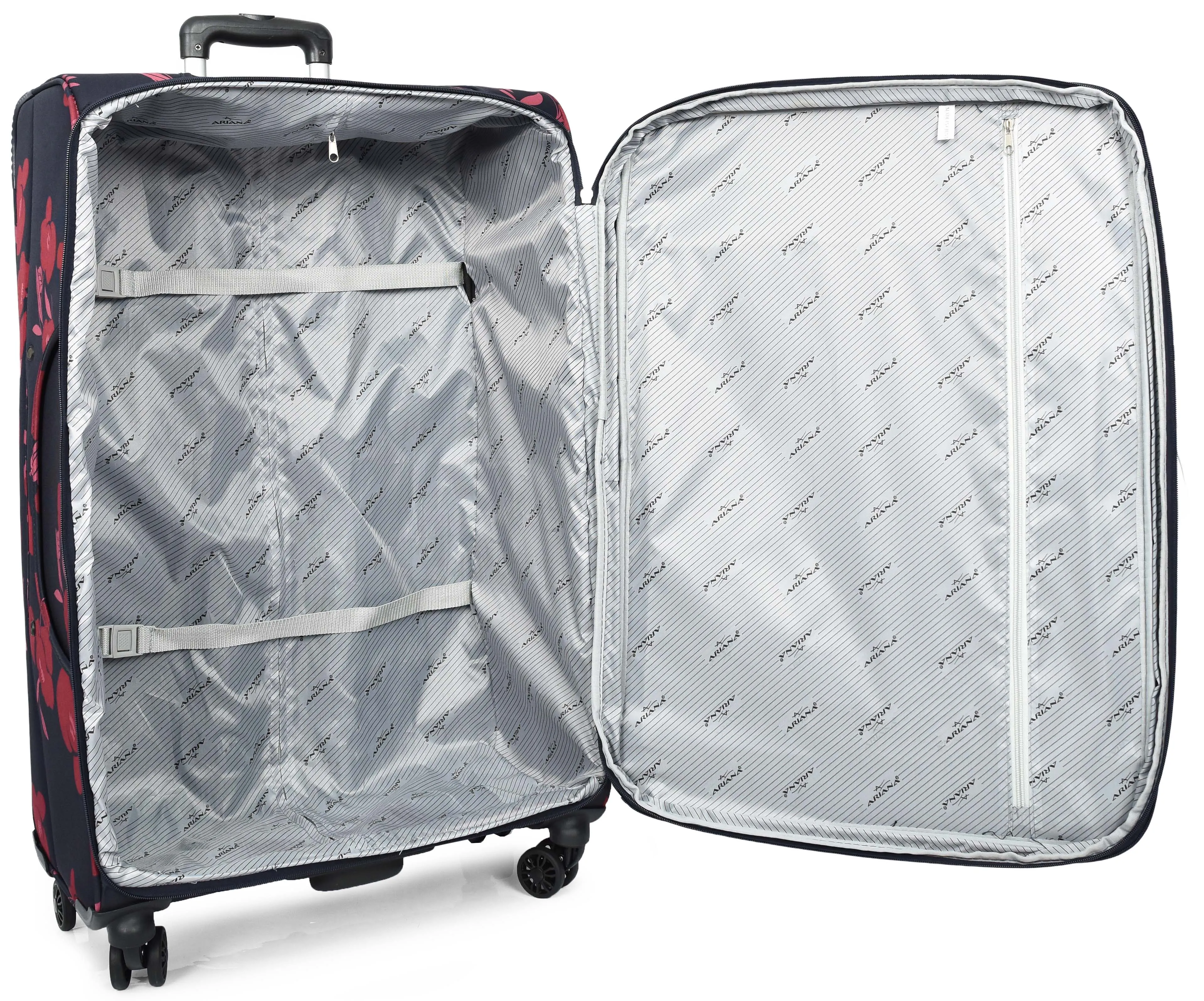 Four Wheel Soft Suitcase Expandable Luggage Travel Bags Floral Print Navy