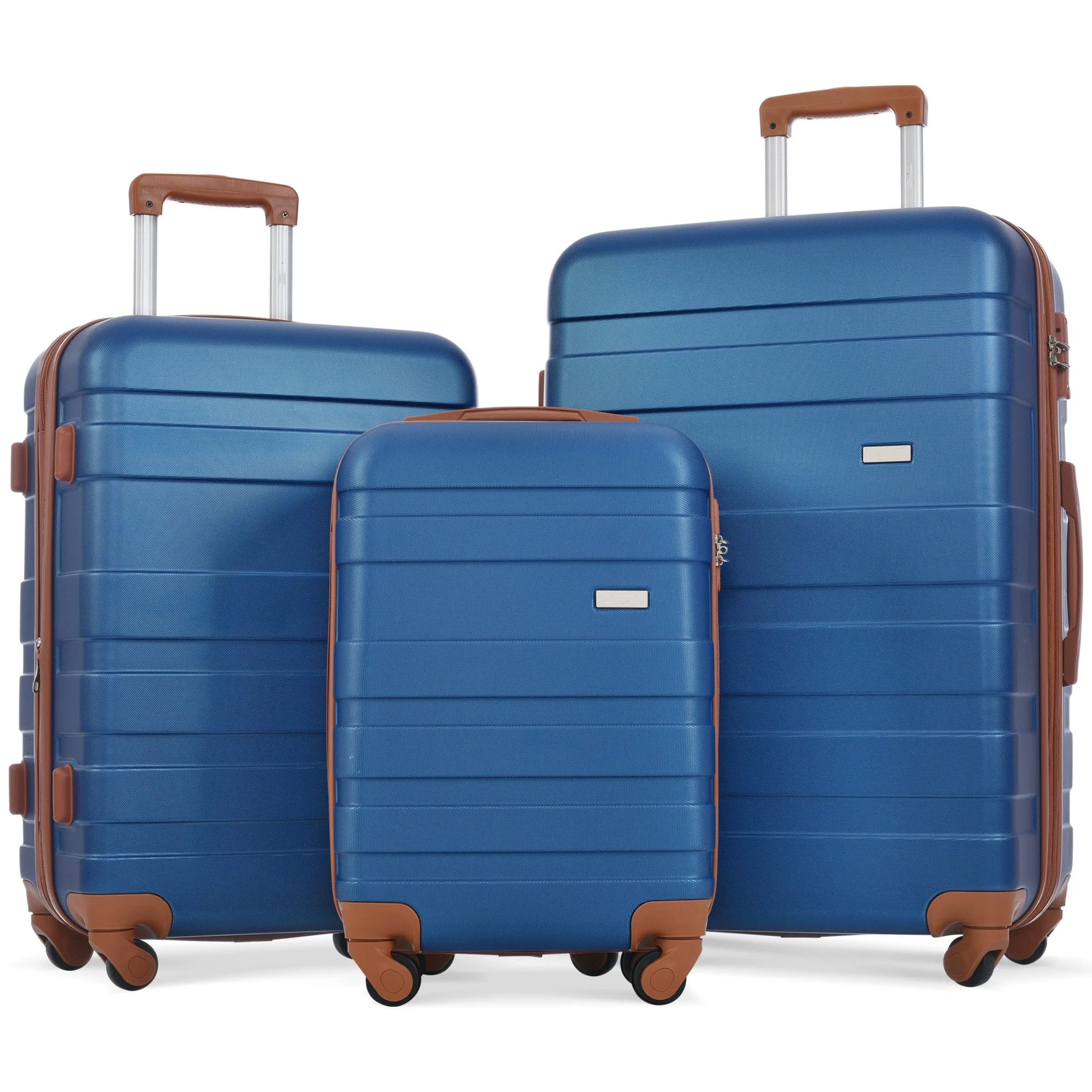 Luggage Sets New Model Expandable Abs Hardshell 3 Pieces Clearance Luggage Hardside Lightweight Durable Suitcase Sets Spinner Wheels Suitcase With Tsa Lock 20''24''28'' (Navy And Brown)